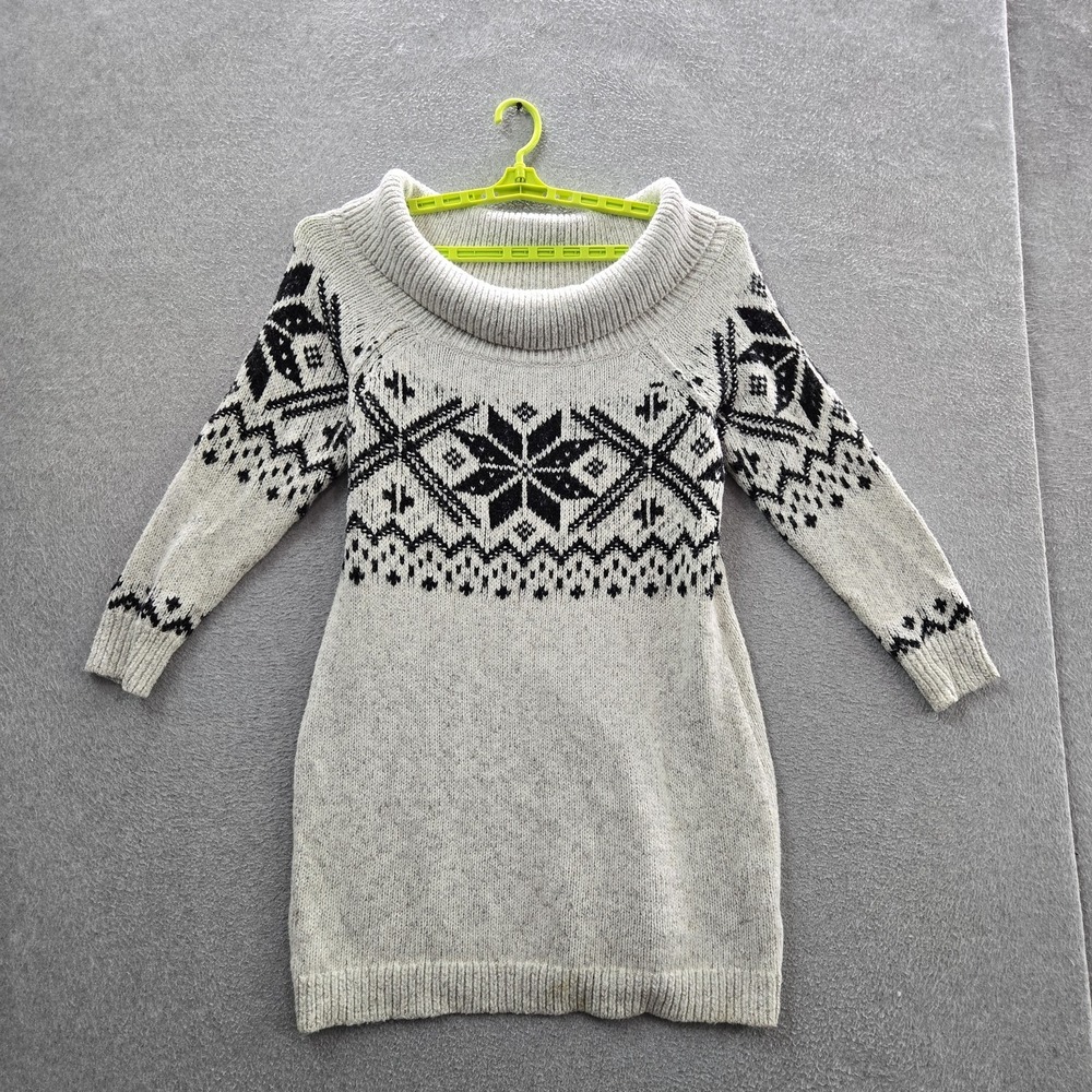 Abercrombie & Fitch Women Dress XL Gray Off The Shoulder Sweater Fair Isle Knit